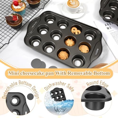 JJUNW 2 Pack 12 Cavity Mini Cheesecake Pan, 13" x 8" Mini Muffin