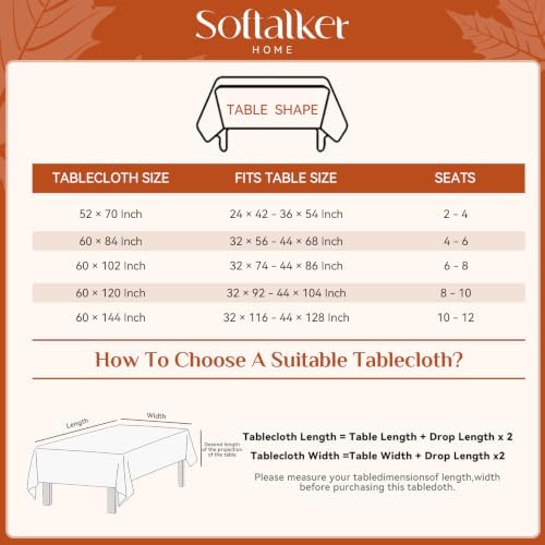 Softalker Fall Jacquard Rectangle Tablecloth, 60 x 120 Inch Rust