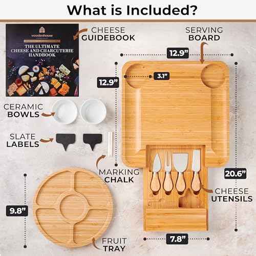 Bamboo Charcuterie Boards Gift Set - Meat and Cheese Tray with Utensils