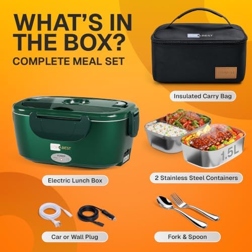 FORABEST Heated Lunch Box, 2 Trays, Army Green