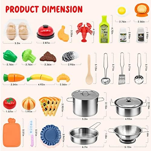 Kids Pretend Play Kitchen Accessories Set, 38pc Play Pots Pans Set for