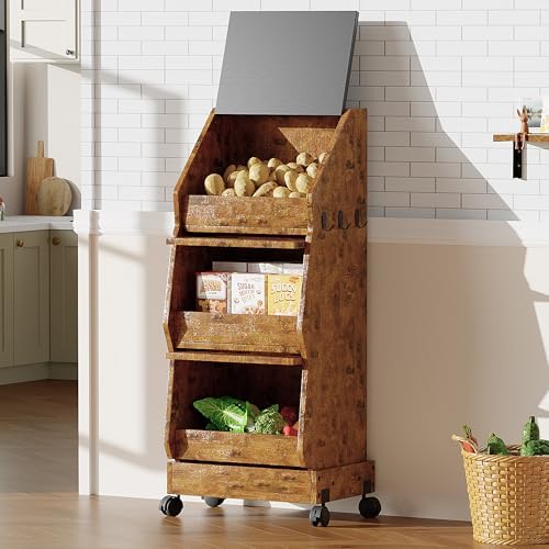 Potato and Onion Bin with Lid Movable Bread Box, Potato and Onion