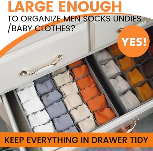 Criusia 3 Pack Sock Underwear Drawer Organizer Dividers, 64 Cell