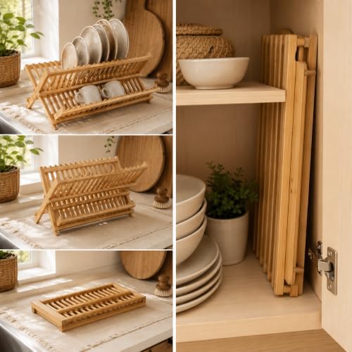 Oggi 2 Tier Folding Bamboo Dish Drying Rack