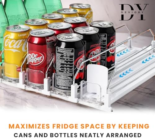 Soda Can Organizer, 5-Row Stainless Steel Adjustable Dispenser