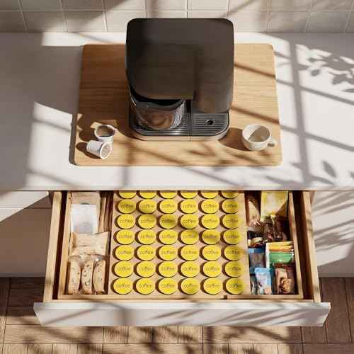 SiliFine Expandable Cup Drawer Organizer, Bamboo Coffee Pod Drawer Storage