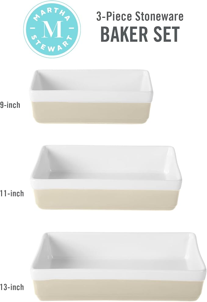 MARTHA STEWART 3-Piece Oven to Table Stoneware Bakeware Set – Baking Dish & - Image 3