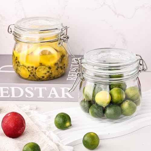 Liuruiyu 16oz - 6 Pack Round Glass Jars with Airtight Lid, Wide Mouth