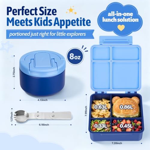 MAXSO Bento Lunch Box Set for Kids with 8 oz Soup Thermo, Leakproof