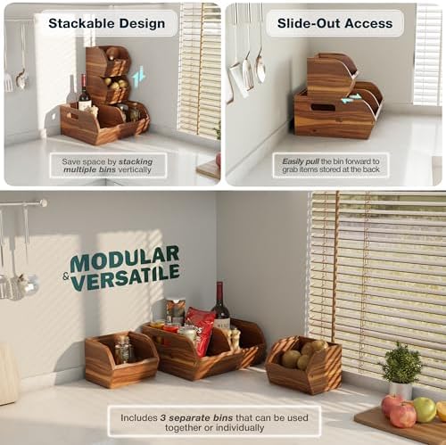 Acacia Pantry Storage Bins, Stackable Potato and Onion Organizer