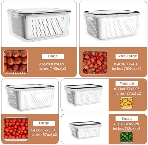 KEMETHY 10 Pack Fruit Storage Containers for Fridge with Removable