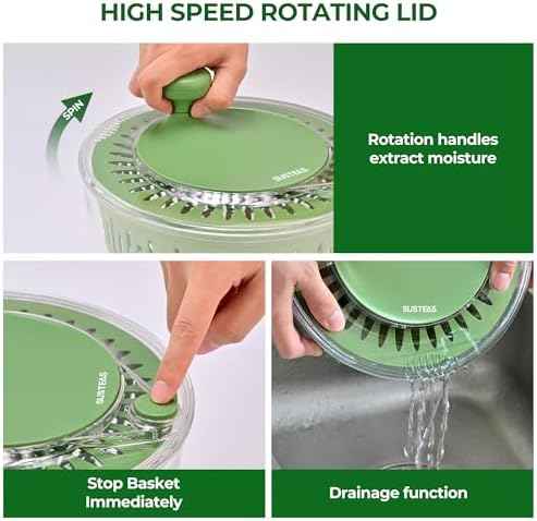 SUSTEAS Salad Spinner Large, Lettuce Spinner with 5 Blade Slicer, 5Qt