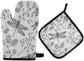QMXO Tropical Floral Dragonfly Pattern Oven Mitts Quilted Cotton