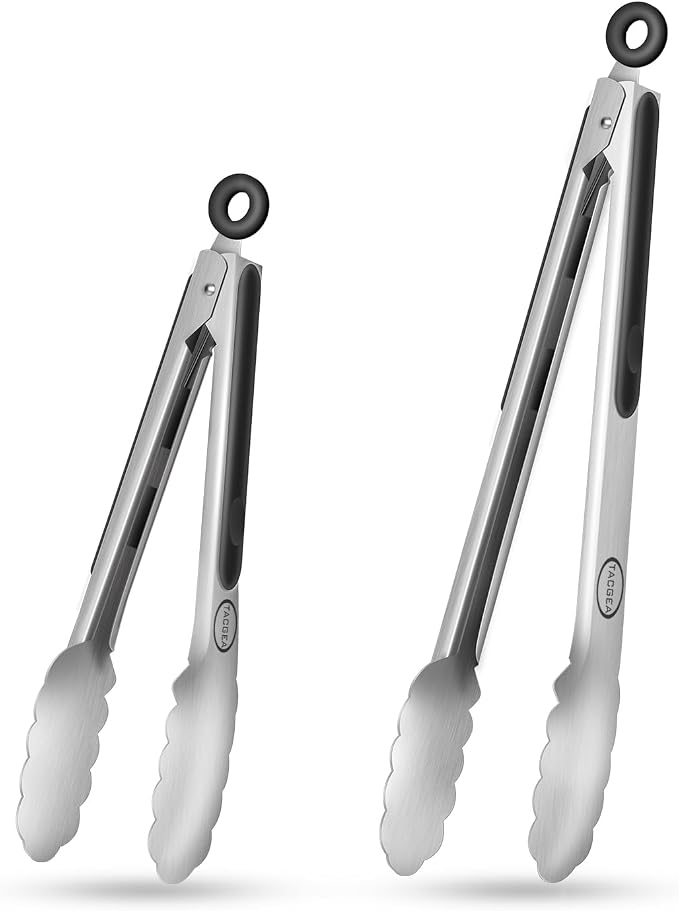 TACGEA Stainless Steel Kitchen Tongs, Silicone Non-slip Grip, Locking Grilling by TACGEA