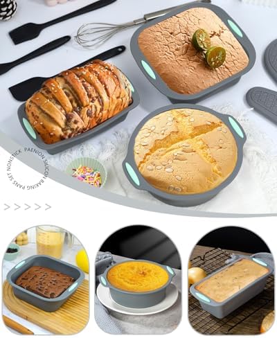 Silicone Baking Pan Set, Nonstick Bakeware with Bread Loaf Pan, Square
