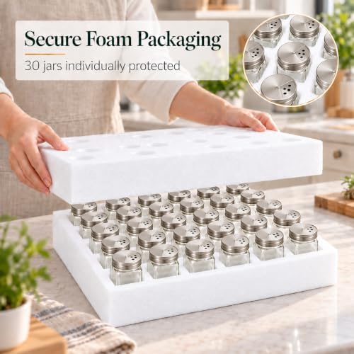 30 Pack 4oz Spice Bottles, Glass Spice Jars with Shaker Lids, Spice