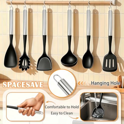 Large Silicone Cooking Utensils Set, 10Pcs Nonstick Kitchen Utensil