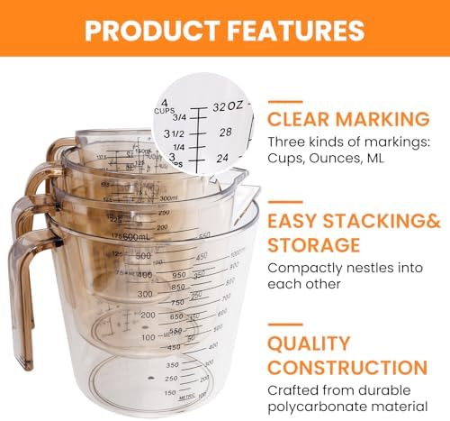 4 Cup Measuring Cups Sets,4 Sizes 150/300/600/1000ML,Liquid Measuring