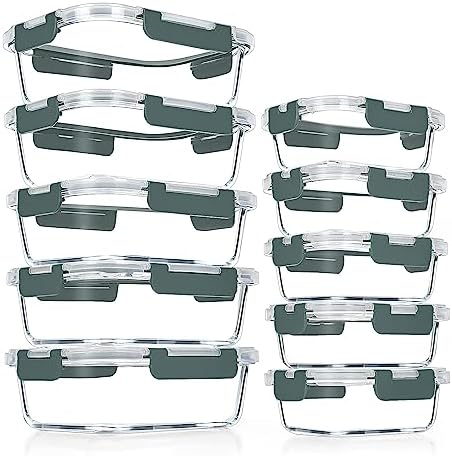 VERONES Glass Meal Prep Containers Set, 10 Pack, Grey