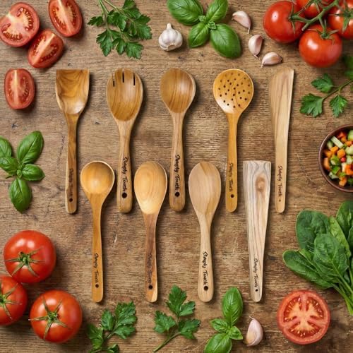 Simply Touch 9-Piece Natural Wood Kitchen Utensil Set