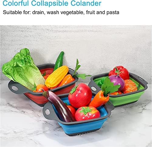 Collapsible Colander, 2 Pcs Red Silicone Kitchen Strainer for Draining
