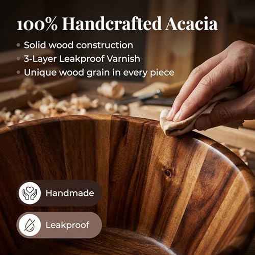 Night Tree Large wooden salad bowl with serving forks mixing, wood