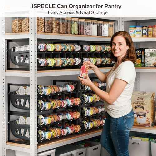iSPECLE Can Organizer for Pantry - Auto-Rolling, Expands to Hold 60 Cans
