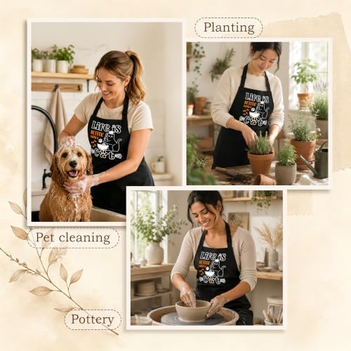 Black Cat Cooking Apron with Pockets
