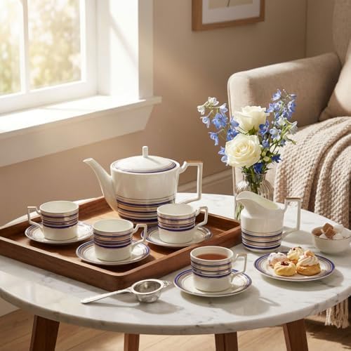 Vintage Tea Sets for Adults, Porcelain Complete Tea Sets - Golden&Blue