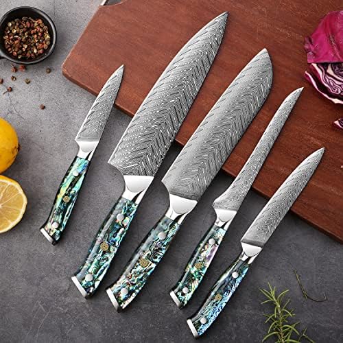 SENKEN 11-Piece Damascus Knife Block Set, Japanese VG10 Steel