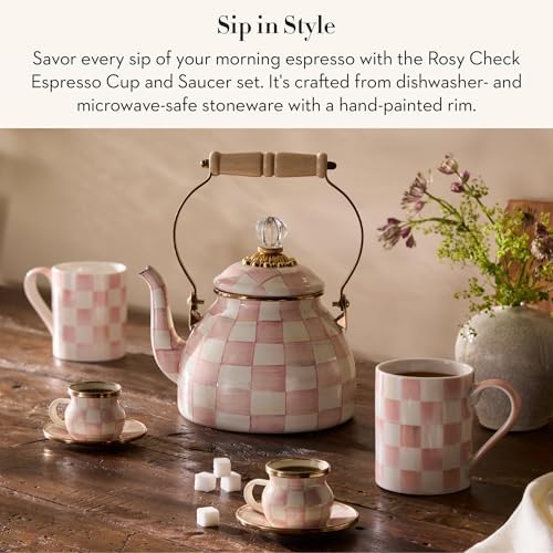 MACKENZIE-CHILDS Espresso Cup and Saucer Set, Pink-and-White Rosy