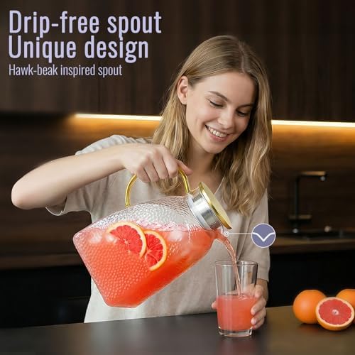 WARMSIMPLE 60 oz Glass Water Pitcher with Lid, Spout & Handle, BPA