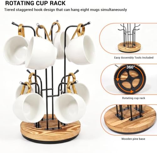 360° Rotating Coffee Mug Tree, 8 Hooks Countertop Mug Holder