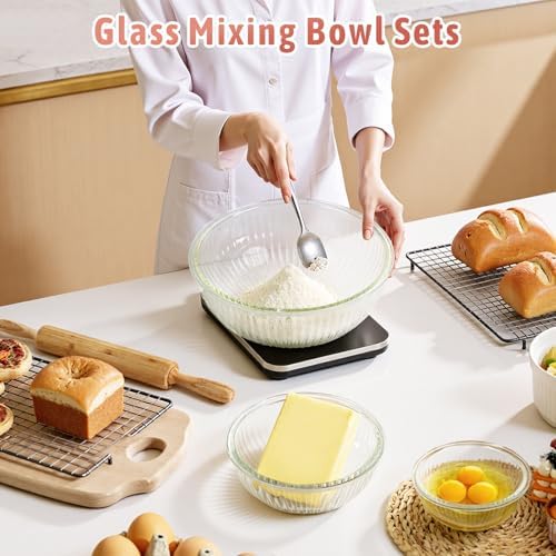 Glass Mixing Bowls with Lids, 5 PCS Set