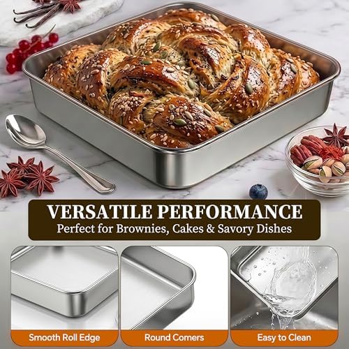 8x8 Stainless Steel Baking Pan with Lid, Square Brownie Cake Pan Set