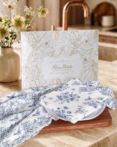 Miss Adola Flour Sack Kitchen Towels Set of 2, 18x26 Inch, Blue Floral