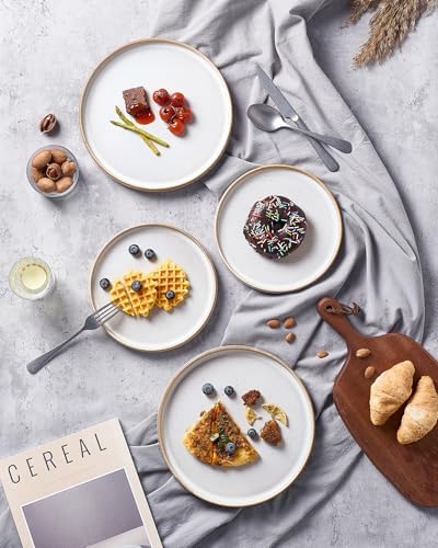famiware Star 10/8 inches Dinner Plates Set for 6, Cappuccino White