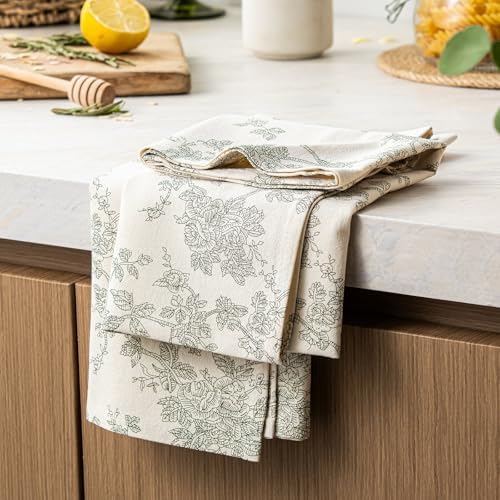 French Pastoral Flour Sack Kitchen Towels Set of 2, Green