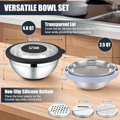 HaWare Mixing Bowl with Colander, 4-1 Bowl with Lids & 3Pcs Nesting