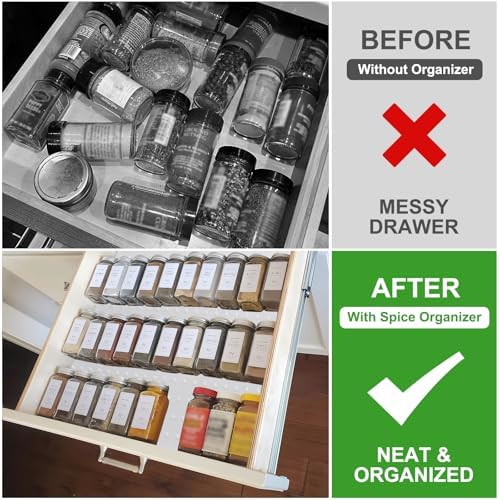 Gosmol Spice Drawer Organizer Insert - Silicone Spice Drawer Liner