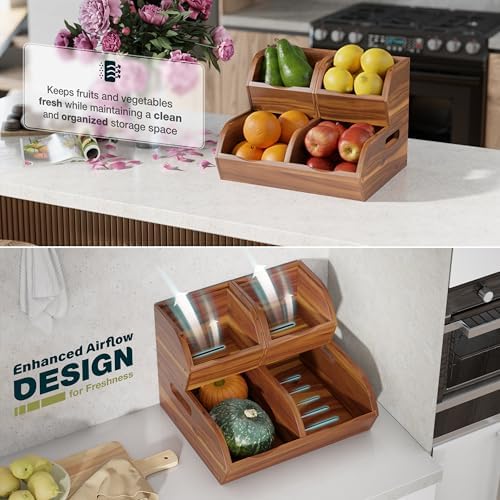 Acacia Pantry Storage Bins, Stackable Potato and Onion Organizer