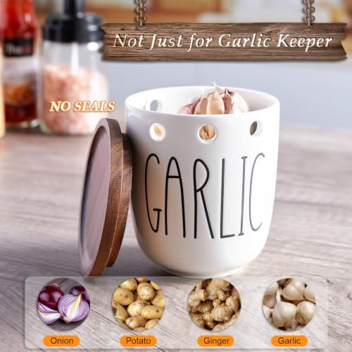 DAYYET Garlic Keeper for Counter, Ceramic Garlic Keeper with