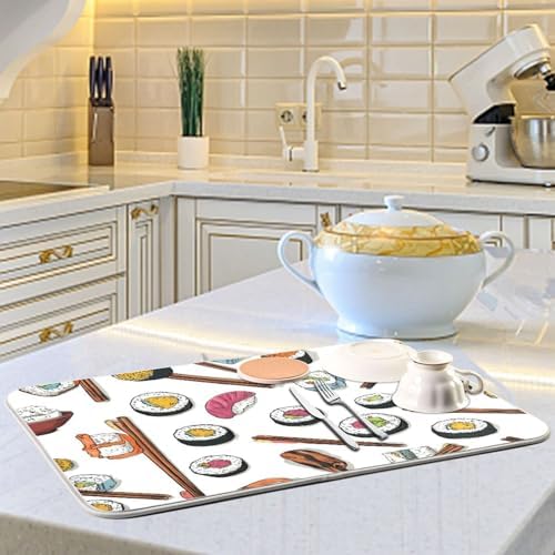 OTVEE Cute Roll Art Dish Drying Mat for Kitchen Counter Absorbent Heat