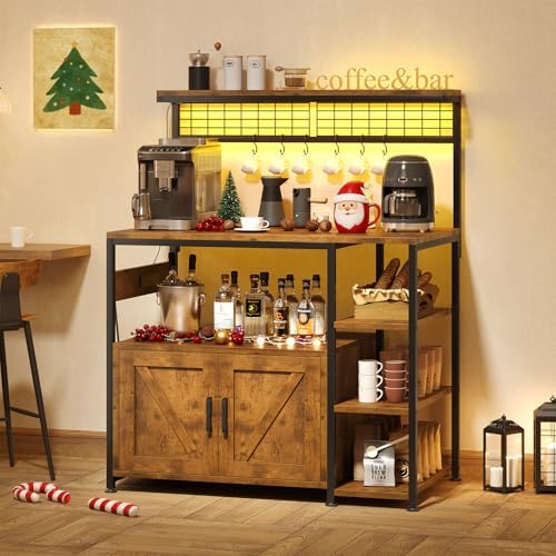TVU Bakers Rack with Power Outlet, Storage Cabinet