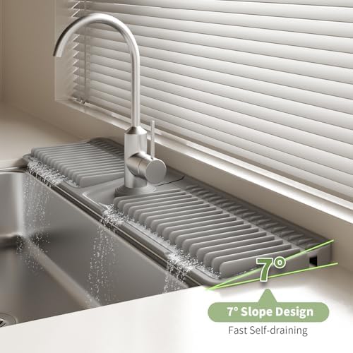 24 Inch Longer Silicone Faucet Mat, 7°Slope Fast Self-draining