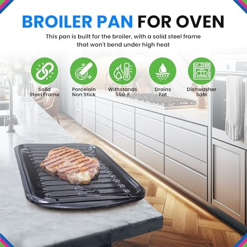 Broiler Pan for Oven Nonstick Porcelain Coated - 16.75” x 12.75”
