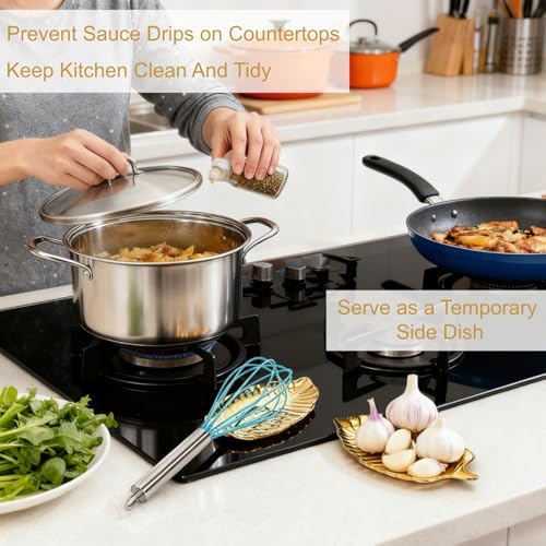 4 Pack Gold Leaf Spoon Rest, 6.7" Stainless Steel Coffee Spoon Holder