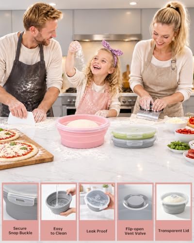 3Pcs Pizza Dough Proofing Container, Silicone Food Storage