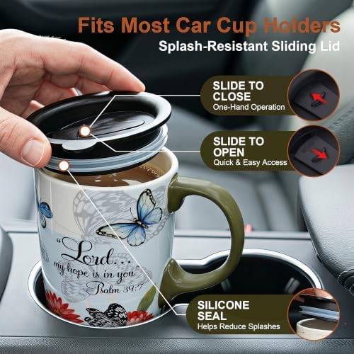 Topadorn 17oz Ceramic Travel Mugs Set of 2, Floral Coffee Mugs with