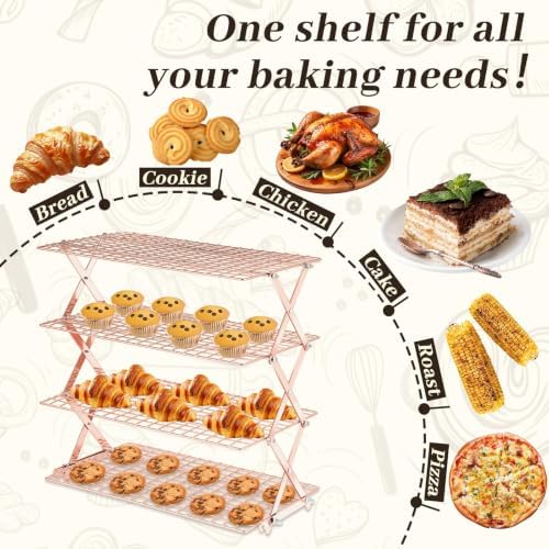 Pleafind 4 Tier Rose Gold Collapsible Cooling Rack - 3 Setting Design